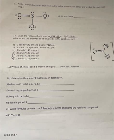 Solved 17. Assign formal charges to each atom in the sulfite | Chegg.com