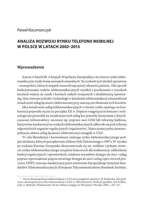 Pdf Analiza Rozwoju Rynku Telefonii Mobilnej W Polsce W Latach