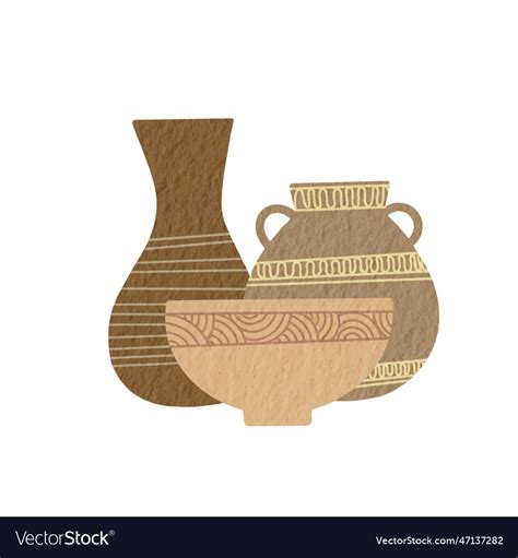 Vase Amphora And Bowl Watercolor For Pottery Vector Image