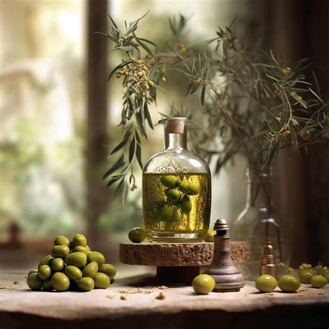 A Bottle Of Olive Oil Sits On A Table Next To A Bottle Of Olive Oil