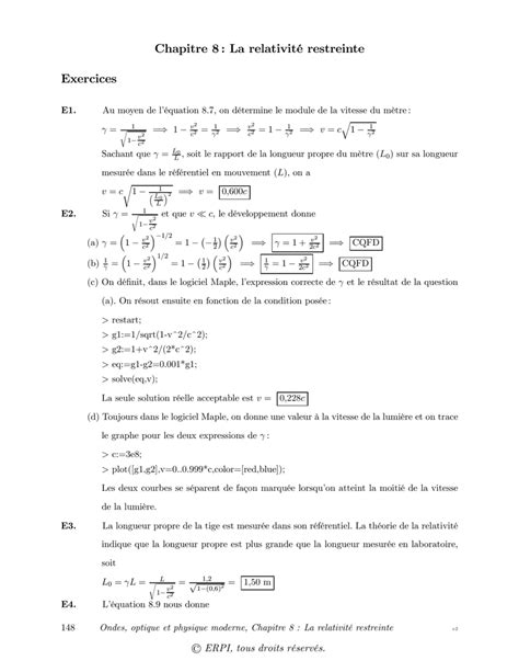 Chapitre 8 La relativité restreinte Exercices