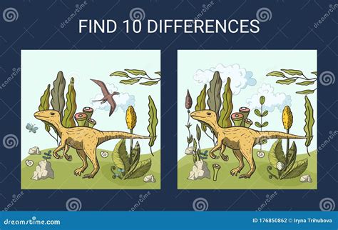 Encontrar 10 Diferencias Ilusión De Dinosaurio Ilustración del Vector