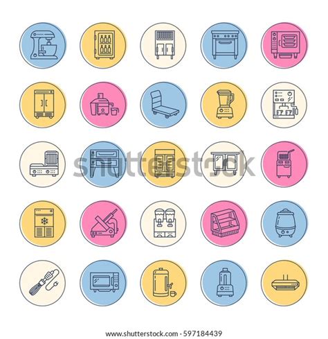 Restaurant Professional Equipment Line Icons Kitchen Stock Vector