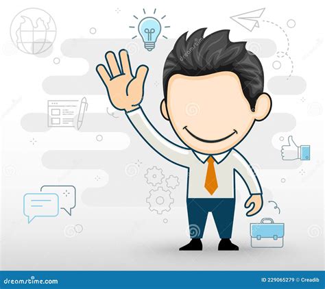 Business Man Waving With His Hand In Cartoon Style Stock Vector