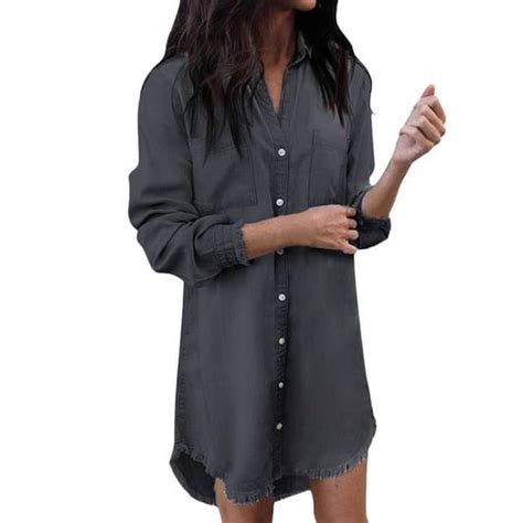 Minetom Robe T Femme De Plage R Tro Denim Robes Col V Casual Tuniques