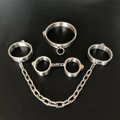 Stainless Steel Lockable Neck Collar Hand Ankle Cuffs Slave Bdsm Tool