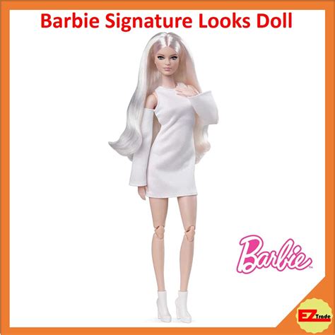 Mattel Barbie Signature Looks Doll Tall Blonde Fully Posable Fashion Doll Wearing White Dress