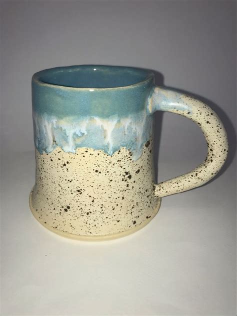 Blue And White Coffee Mug With Speckles Mayco Winter Wood And Norse