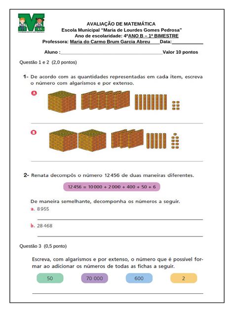 Avaliação De Matematica 4 Ano 2 Bimestre Para Imprimir - Avaliação de Matemática 4º Ano 2º Bimestre 2025 | PDF