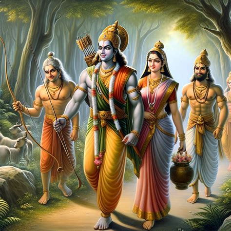 Epic Ramayana Scene Rama Returns With Smiling Face Sita Bharata And