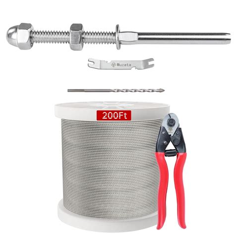 Muzata 200 Ft 1 8 Wire Rope T316 Stainless Steel WR02 Bundle With