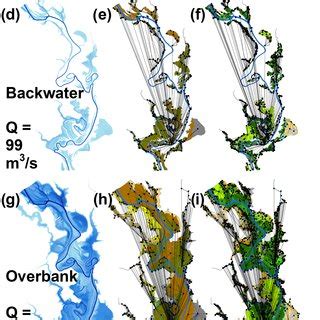 Examples of flood inundation (a, d, and g) and the associated soil‐ (b ...