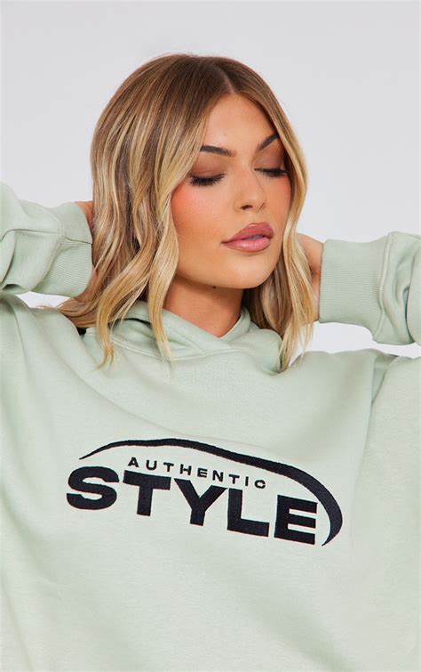 Sage Authentic Style Oversized Hoodie Tops Prettylittlething Usa