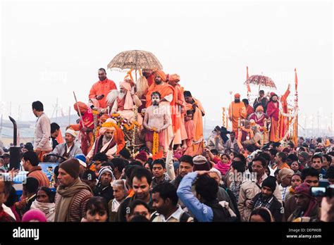 Sadhus At The Royal Bath Procession At Maha Kumbh Allahabad Uttar