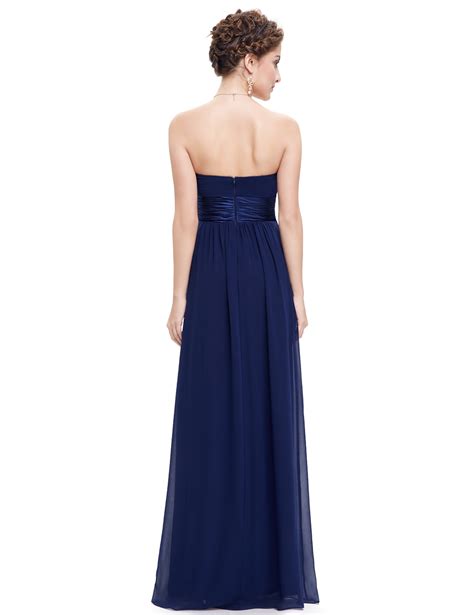 Ever Pretty Strapless Ruched Bust Sapphire Blue Chiffon Long Evening