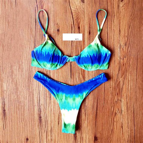 Tie Dye Underwire High Leg Bikini Swimsuit W T I Design