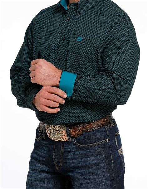 Mens Cinch Long Sleeve Black Teal Print Western Button Down Shirt Cowpokes Western Shop