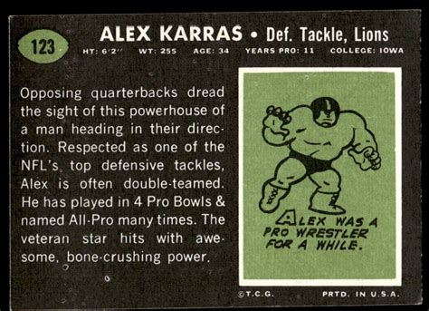 1969 Topps 123 Alex Karras Detroit Lions VG VGEX NO RESERVE EBay