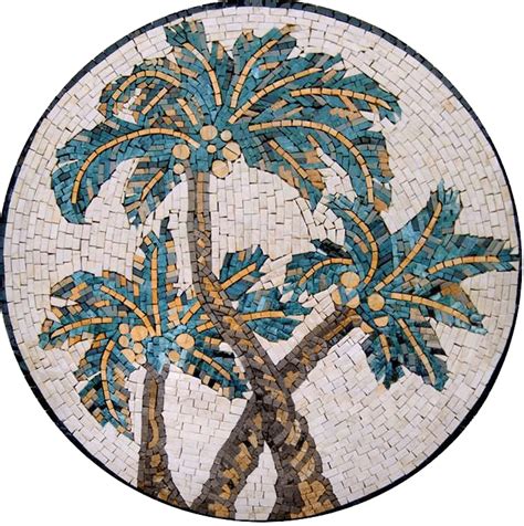 Mosaic Art Medallion Palm Trees Accent Flowers And Trees Mozaico