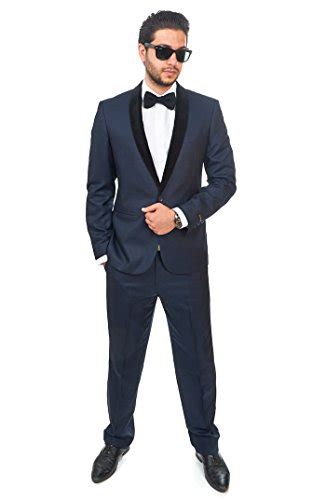 Keep Looking Busy Slim Fit Men Suit Tuxedo Navy Blue Button Shawl