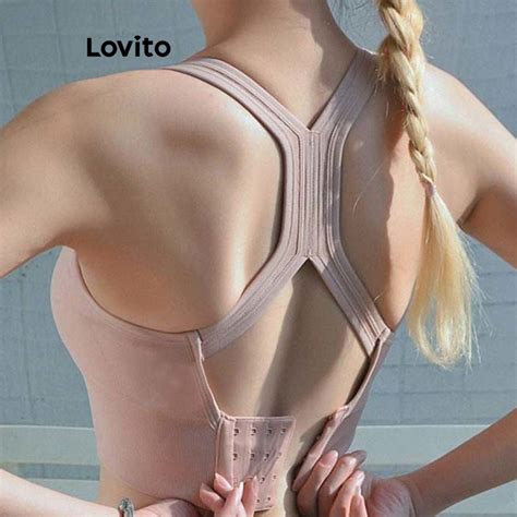 Lovito Women Sporty Plain Backless Criss Cross Sports Bras Lnl47047