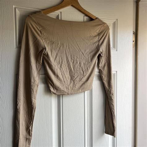 Nude Bodycon Spandex Long Sleeve Crop Top Crop Depop