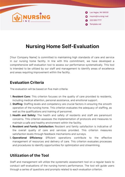 Free Nursing Home Self Evaluation Template Edit Online And Download