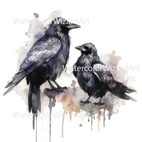 Watercolour Gothic Ravens Clipart Gothic Style Png Magic Etsy