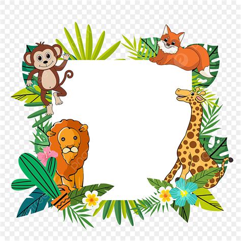 Jungle Animals Border Clipart Vector Lion Giraffe Fox Cartoon Jungle