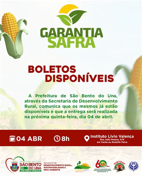 Garantia Safra Boletos disponíveis Prefeitura de São Bento do Una PE