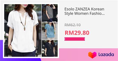 Esolo ZANZEA Korean Style Women Fashion Casual Loose Plain Shirt T