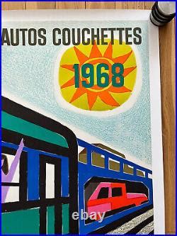 Affiche Ancienne Originale Trains Auto Couchettes G Georget