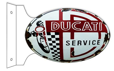 Ducati Service Double Sided Flange Sign 12x18 Oval Reproduction