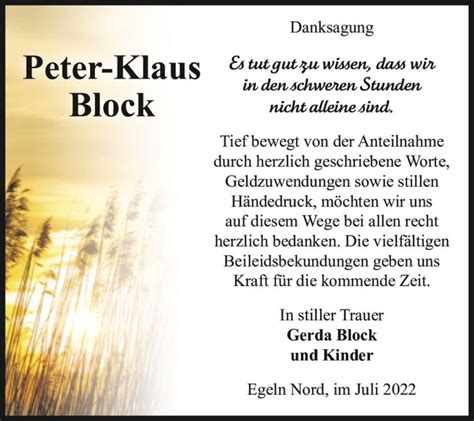 Traueranzeigen Von Peter Klaus Block Abschied Nehmen De