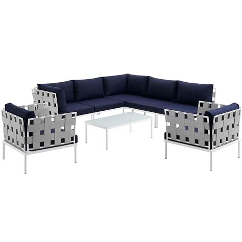 Modway Harmony 6 Piece Outdoor Patio Aluminum Sectional Sofa Set Whit