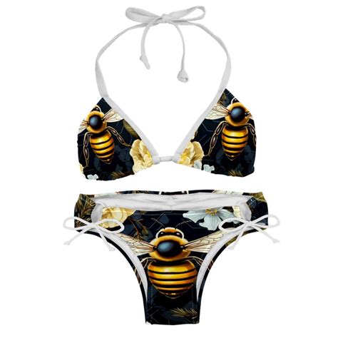 Starry Bees In The Sky Adjustable Strap Bikini Set With Detachable