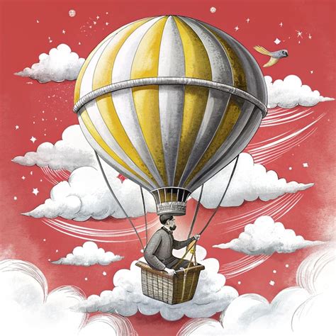 A Man In A Hot Air Balloon With A Man In A Hat On It Premium AI Generated Image
