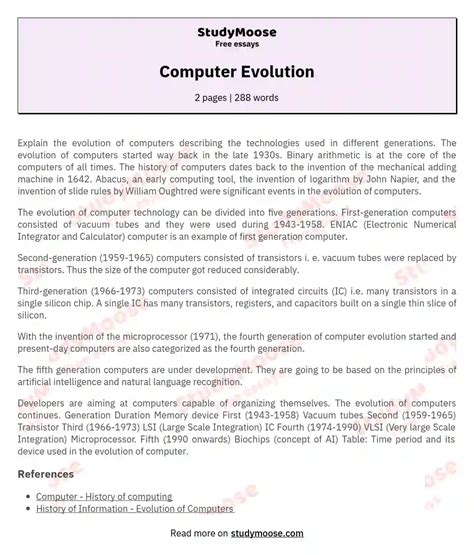 Computer Evolution Free Essay Example