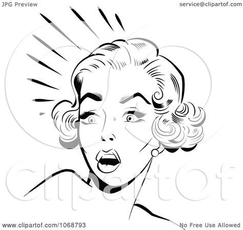 Clipart Scared Pop Art Woman In Black And White Royalty Free Vector