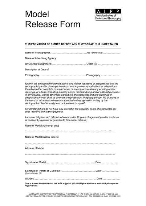 Printable Model Release Form Template