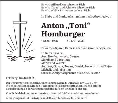 Traueranzeigen Von Anton Homburger Saarbruecker Zeitung Trauer De