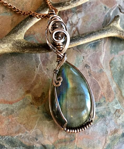 Labradorite Necklace Wire Wrapped Labradorite Necklace In Antique