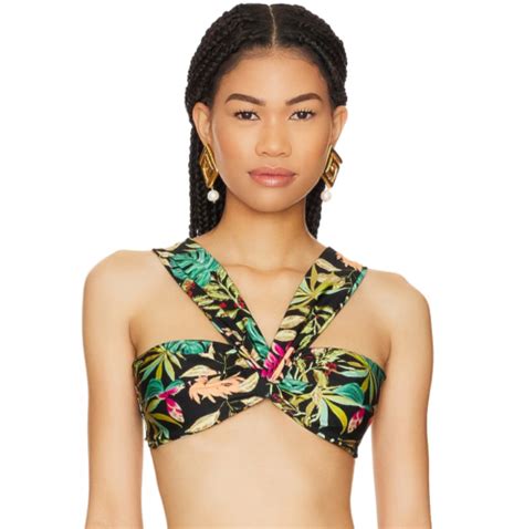 NWT PatBO Tropicalia Off The Shoulder Bikini Top Black Multi Size