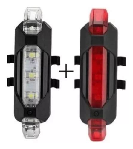 Combo Luz Bicicleta Led Usb Recargable Delantera Trasera Color Rojo