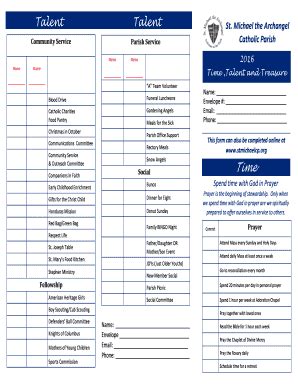 Fillable Online Stmichaelcp Printable Time Talent And Treasure Form