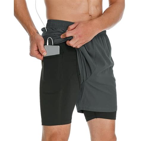 Fedtosing Mens 2 In 1 Running Shorts Gray Quick Dry Athletic Shorts With Pocketsup To 3xl