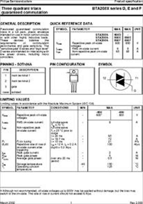 BTA208X Datasheet BTA208X Series D E And F Three Quadrant Triacs