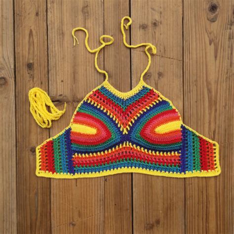 Intricately Hand Crochet Bikini Top Starry Night Crop Halter Cami Tank Swimwear Ebay