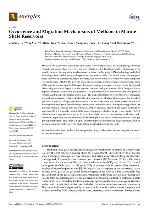 PDF Occurrence And Migration Mechanisms Of Methane In Marine Shale