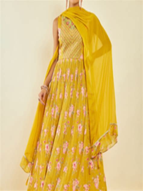 Buy Soch Mustard Yellow Floral Printed Sequinned Anarkali Kurta With